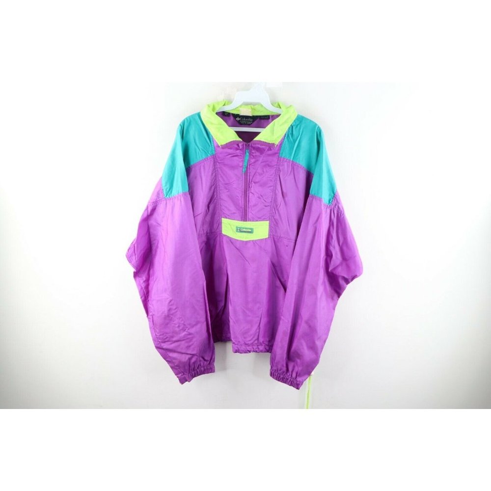 Vintage 80s Columbia Mens XL Distressed Spell Out Color Block Windbreaker Jacket - Picture 1 of 12